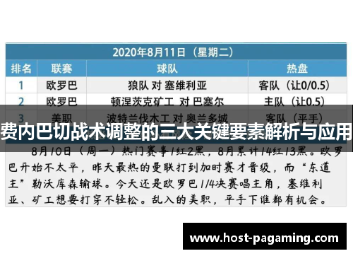 费内巴切战术调整的三大关键要素解析与应用 费内巴切战术调整的三大关键要素解析与应用