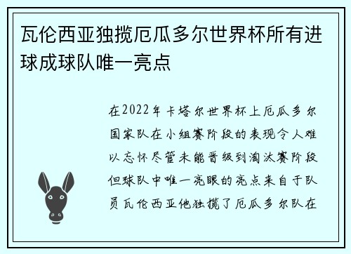 瓦伦西亚独揽厄瓜多尔世界杯所有进球成球队唯一亮点